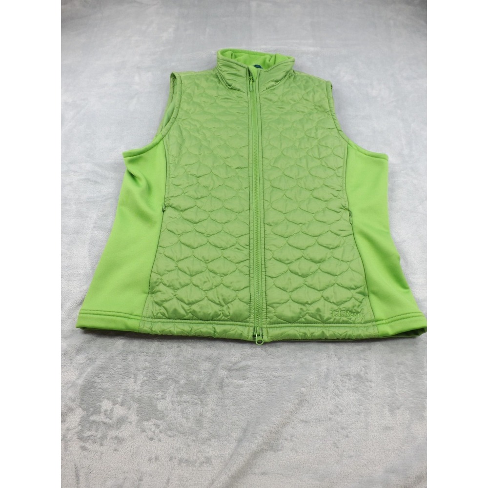LL Bean Quilted Vest Women's Large Lime‎ Green Full Zip Thinsulate 2 Zip Pockets